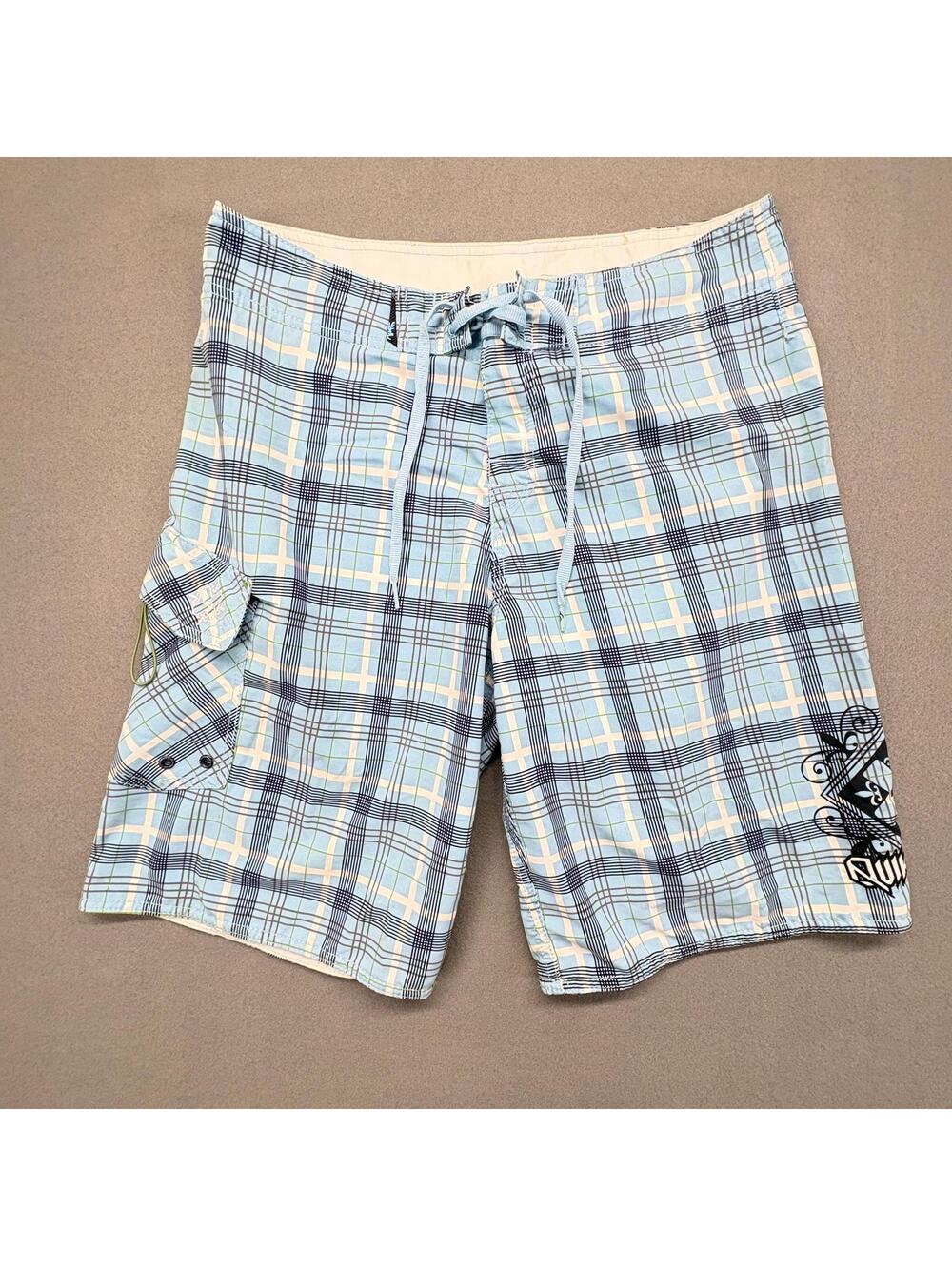 Quiksilver Y2K Vintage Beach Board Shorts Blue Plaid Size 32